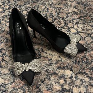 Kate Spade Black Heels with Glittering Silver Bow